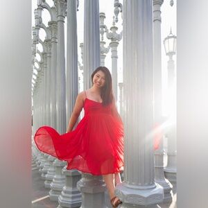 Anthropologie HD in Paris red midi dress